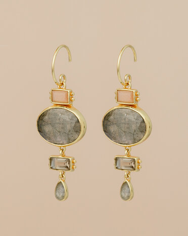 Muja Juma - oorbel -zilver verguld - labradorite 10x14mm oval