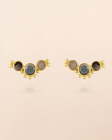 Muja Juma - oorbel -zilver verguld - stud Vela - labradorite 2,5mm round