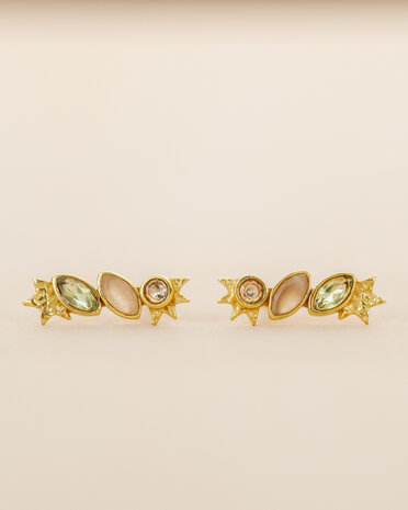 Muja Juma - oorbel -zilver verguld - stud Pyxis - peach moonstone 2x4mm marquise
