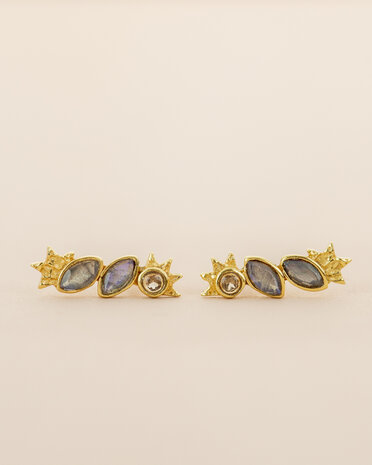 Muja Juma - oorbel -zilver verguld - stud Pyxis - labradorite 2x4mm marquise