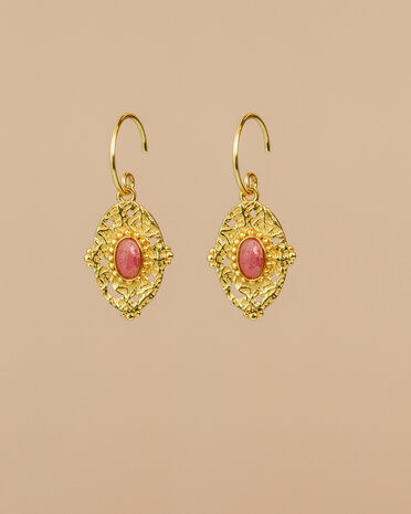 Muja Juma - oorbel -zilver verguld - Orion - rhodonite 3x5mm oval
