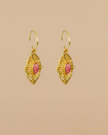 Muja Juma - oorbel -zilver verguld - Orion - rhodonite 3x5mm oval