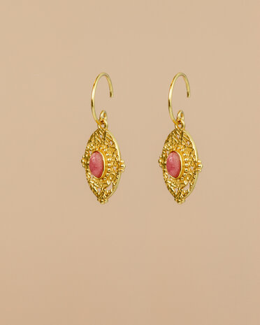 Muja Juma - oorbel -zilver verguld - Orion - rhodonite 3x5mm oval
