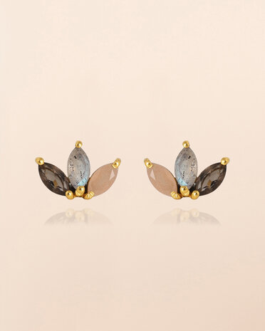 Muja Juma - oorbel -zilver verguld - stud Triton - smokey quartz 2,5x5mm