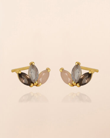 Muja Juma - oorbel -zilver verguld - stud Triton - smokey quartz 2,5x5mm