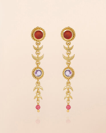 Muja Juma - oorbel -zilver verguld - stud Aquila - red agate 5mm round