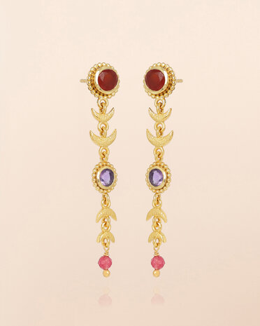 Muja Juma - oorbel -zilver verguld - stud Aquila - red agate 5mm round