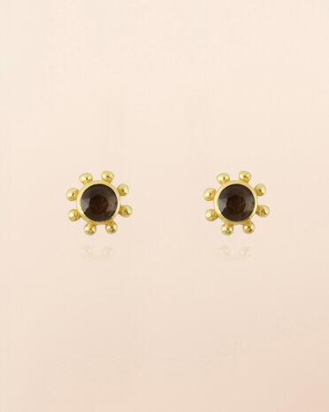 Muja Juma - oorbel -zilver verguld - stud Lepus - smokey quartz 2mm round
