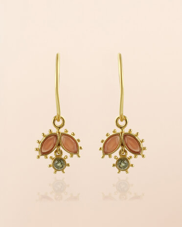 Muja Juma - oorbel -zilver verguld -Corvus - peach moonstone 2,5x5mm