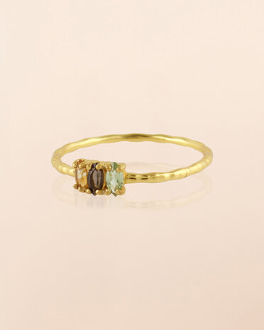 Muja-Juma - Ring - zilver verguld - Altair - Peridot - Citrien - Rookkwarts - maat 54