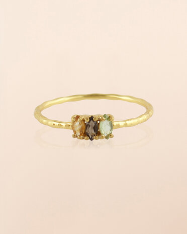 Muja Juma - Ring - goldplated - Altair - Peridot - Citrine - Smoky quartz - size 54