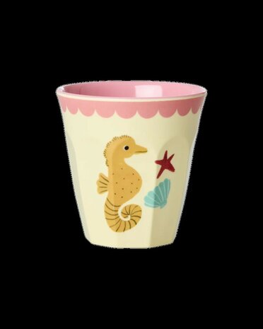 Rice - Melamine Cup - medium - Oceaan print koraal - Zeepaardje