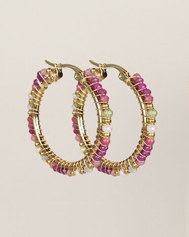 My Heritage - oorbel - &Oslash;30mm ruby mixed gemstones HE