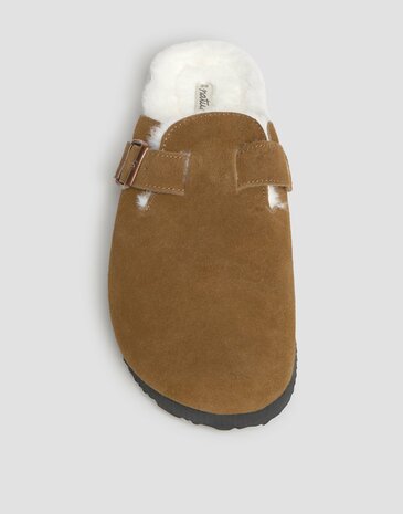 Natura - Suede slof / klomp - cognac / wit kunstbont