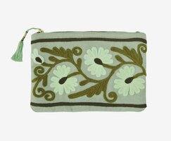 Madam Stoltz - embroidered pouch - floral - multicolor blue green