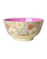 Rice - Melamine Kom -  Medium - zacht roze - flower power print