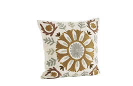 Madam Stoltz - Kussen geborduurd bloem - off white/grey