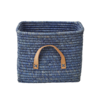 Rice Raffia Mand - leren handvat - blauw